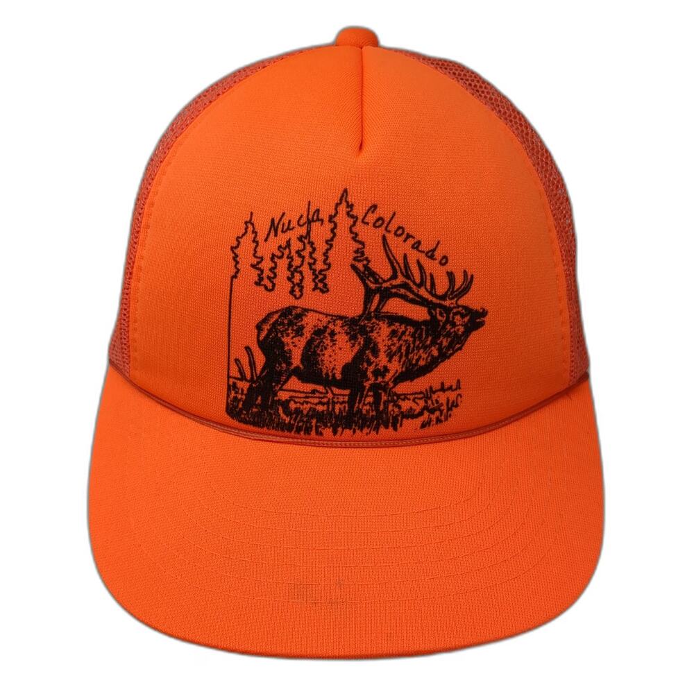 K-Products Trucker Hat Orange One Size Mesh Back Elk Graphic Nucla Colorado
